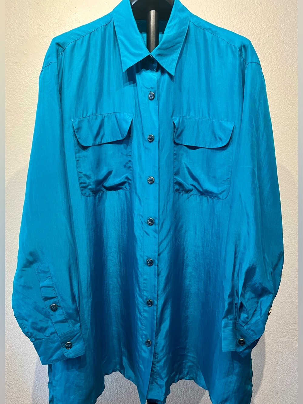 Vintage Venezia Vitale Teal 100% Silk Button-Front Shirt - Size 14/16 (Women’s)